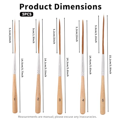 5pcs Long Liner Paint Pinstripe Brushes Set, Fine Detail Brushes (5 Sizes) - color: Wood Color