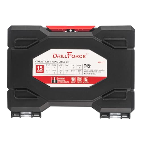 15PCS M35 Cobalt Left Hand Drill Bits Set for Removing Broken Stubs, Bolts and Screws, Reverse Twist Drill Bits, 1/16"-3/8"