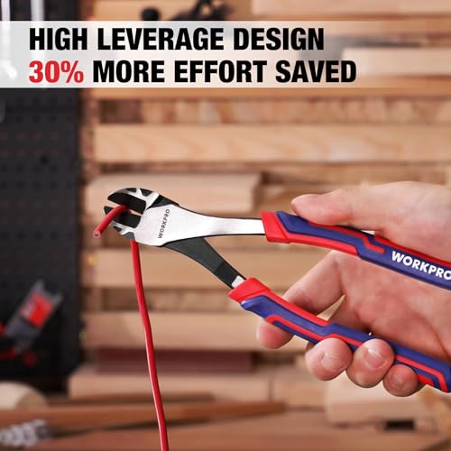 WORKPRO 8 Inch High Leverage Diagonal Pliers, Cr-V Steel & Anti-Slip Handle