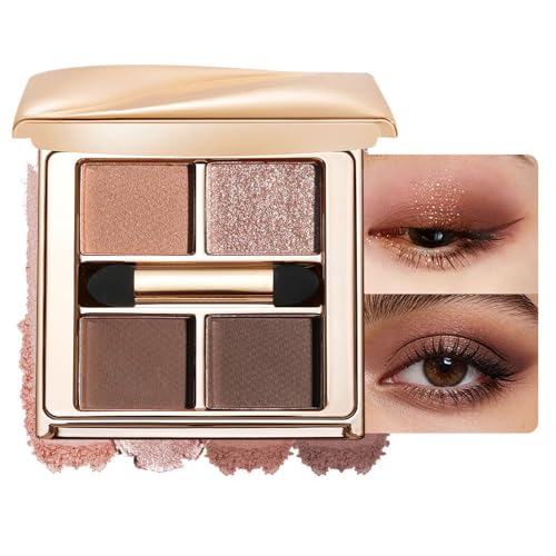 Warm Brown Nude Eyeshadow Palette – 4 Matte&Glitter High-Pigment Blendable Waterproof Long-Lasting Eye Shadow for Soft Glam, Everyday Natural Makeup&Brown Smokey Eye Looks, Paleta de Sombras de Ojos - color: B04