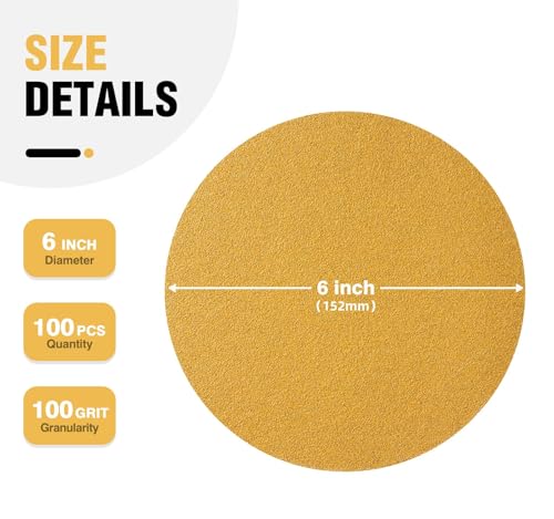 100 PCS 6 Inch PSA Sanding Discs 100 Grit Adhesive Backed Sandpaper Roll for DA Sander Self Stick Round Automotive Sand Paper with Sticky Back - style: 100 PCS 100Grit