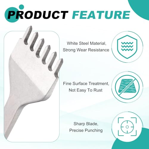 HARFINGTON 2Pcs Leather Stitching Punch 3.38mm 2/5 Prong Carbon Steel Leather Punch Hole Tool Chisel for DIY Craft Handbag Wallets Card Belt Holders Key Holders Belts, White - color: White, size: 3.38mm 2/5 Prong