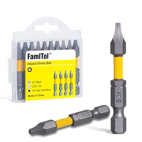 Square Bit #1, 2 Inch Magnetic Anti-Slip Bits SQ1 High Torque S2 Steel CNC Precision 1/4 Hex Shank Impact Driver Bits for Professional Contractors & DIY Woodworkers | 10 Pack - size: SQ1-2 inch