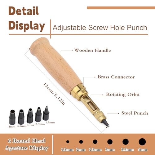 Mnuizu Japanese Adjustable Leather Screw Punch with 1.5-4mm Hole Punch Tips - color: White