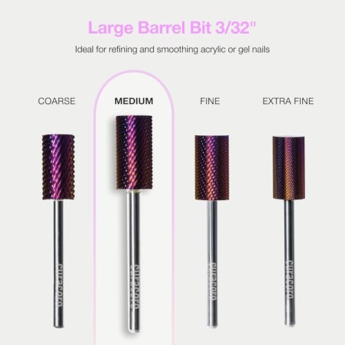 Curacoro Nail Drill Bits 3/32'' Large Barrel Carbide Bit (Medium) - color: Galaxy - Large Barrel Bit, size: Medium