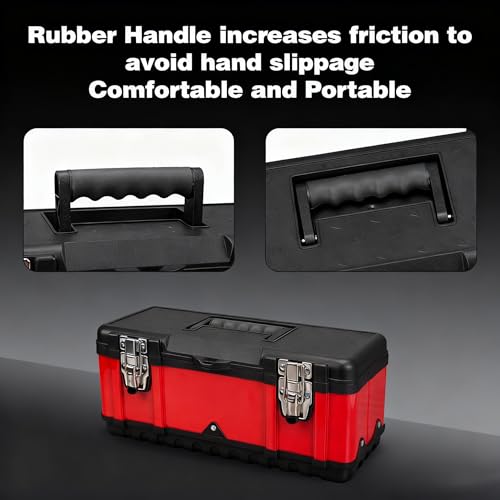 Jack Boss Steel Tool Box 15.5 Inch Small Portable Tool Organizer Box with Built-in Short Non-slip Handle Car Box with Removable tray (Pack of 2) - size: 15.5Inch (Pack of 2)
