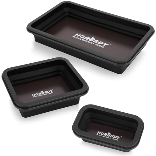 HORUSDY 3-Piece Magnetic Parts Tray Set, Tool Trays for Storage Organizer Screw, Bolts, Washers, Nuts and Small Tools. Tool Gifts for Men, Black - color: 3-piece Magnetic Tray - Collapsible Black