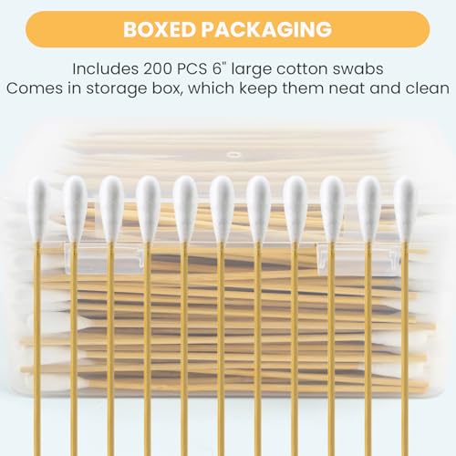 200PCS 6 Inch Cotton Swabs (Large Cotton Head) in Storage Box - size: 200PCS Lagre Cotton Head