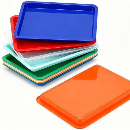 10 Pack Plastic Art Trays – 10 Colors Activity Craft Tray, 13.4" x 10" x 1" Organizer Tray for DIY Projects, Painting, Beads, Play Dough, Slime – BPA Free PP Material, Stackable for Easy Storage