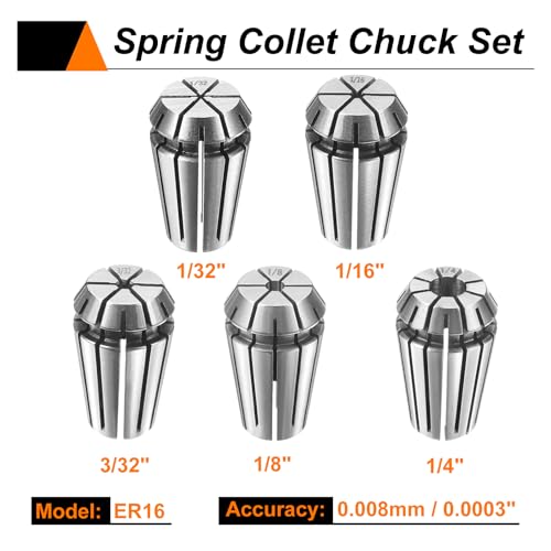 HARFINGTON 5pcs Spring Collet Chuck ER16 1/32" - 1/4" 65Mn Spring Steel Precision Router Collets for CNC Engraving Milling Lathe Tool - size: ER16 1/32" - 1/4"