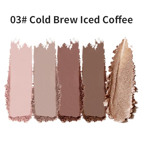 Pink Cocoa Brown Matte Eyeshadow Palettes, 5 Color Natural Shimmer Gold Everyday Basic Eye Shadow Palette Makeup for Older Women, Suitable for Green Blue Eyes, Brightening Eye Mini Travel Size 03# - color: B-#03