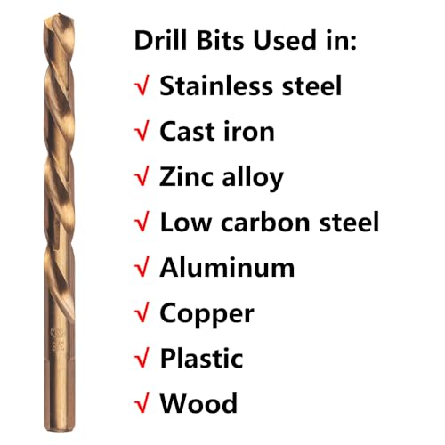 15PCS M35 Cobalt Left Hand Drill Bits Set for Removing Broken Stubs, Bolts and Screws, Reverse Twist Drill Bits, 1/16"-3/8"