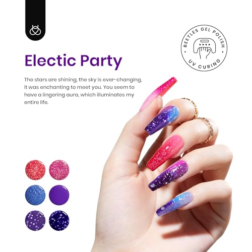 Beetles Color Changing Gel Nail Polish Set 6 Colors Reflective Glitter UV - color: 0-0-Electic Party