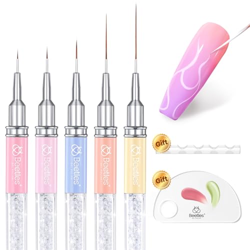 Beetles Gel Polish Nail Art Liner Brushes 5Pcs Painting Art Design Pen Set - color: B-yellow-5