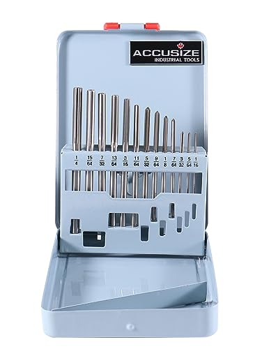 Accusize HSS 6542 Chucking Reamer Set, 13 Pc, 1/16 in to 1/4 in