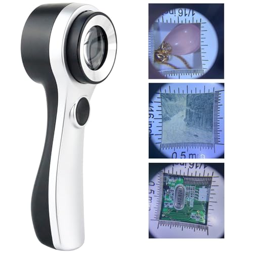 10X Optical Magnifying Glass with Light, Scale, Measure Scale for Jewelry - color: Rechargeble Optical Magnifier With Led