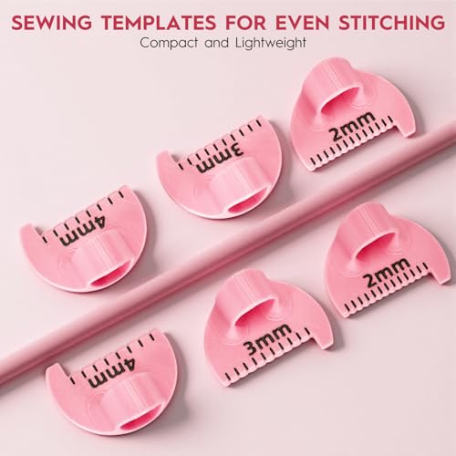 Edge Stitch Lock and Sewing Gauge, 2mm/3mm/4mm Edge Sewing Lockranding Tool, Quilting Templates Rulers Needle Gauge Measuring Seam Gauge for Fabric Straight Stitching(Pink) - color: Pink