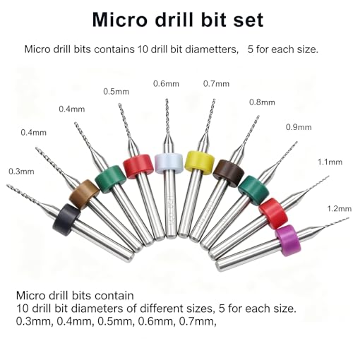 50pcs Micro Drill Bits Set for Most Rotary Tools,Spiral Flute 0.3mm-1.2mm Tungsten Steel Carbide mini PCB Drill Bits for Print Circuit Board,Stone Grinding,CNC Engraving,Jewelry Making etc - size: 0.3-1.2mm