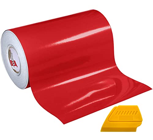 ORACAL 651 12" x 15ft Gloss Vinyl Choose Color Solvent-Based Adhesive-Backed Calendared Wrap Decals w/Yellow Multi-Purpose Squeegee (Red) - color: Red