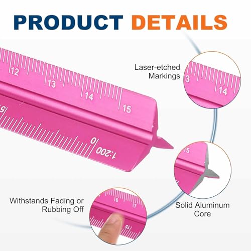 HARFINGTON Architectural Scale Ruler 7" Metric Aluminum Alloy Rose Red - color: Rose Red, size: 7 Inch