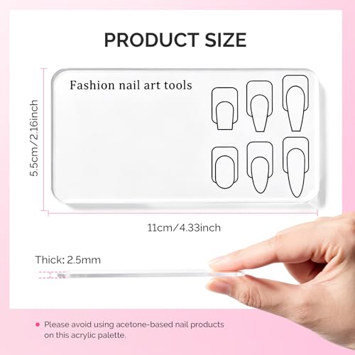 MelodySusie 3Pcs Nail Art Practice Palette, Practice Hand Alternative with Nail Shape Lines, Reusable Gel Polish Mixing Plate & Training Board for Nail Finger Practice, Clear - size: 3Pcs without Spatula