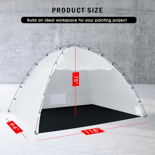 Siebwin 10x8x6.2ft Spray Paint Tent, Mesh Screen & Windproof Hooks, White - color: White, size: 10 ft x 8 ft x 6.2 ft