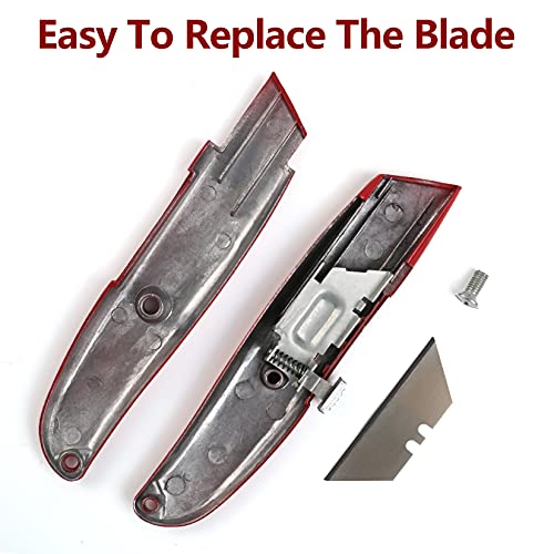 DIYSELF 2Pack Utility Knife Box Cutter Retractable Razor Blade Heavy Duty Box Cutters Knife PVC Pipe Cutter (Red) - color: Red, size: 4 Pack