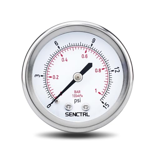SENCTRL 0-15 Psi Low Pressure Gauge, 1/4" NPT Back Mount - size: 0-15 Psi, style: Back Mount