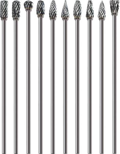 Sworker 10Pcs Long Carbide Burr Set 1/8" Shank Total L 4.4" Compatible with Dremel Die Grinder Bits Port Grind Metal Cast Iron Steel Aluminum Cylinder Head Engine Intake Exhaust Manifold Tight Area