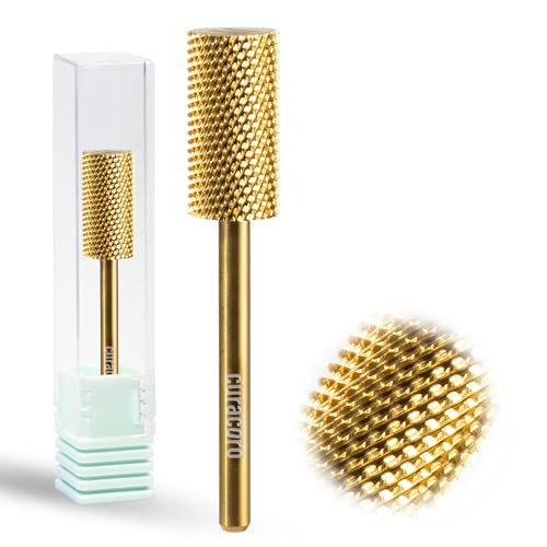 Curacoro Nail Drill Bits 3/32'' Large Barrel Carbide Bit (Medium) - color: Yellow Titanium - Large Barrel Bit, size: Medium