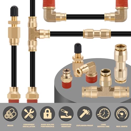CheeMuii 64 Pcs Brass DOT Air Line Fittings with 1/4" & 3/8" DOT Air Hoses - size: 2ROLL-67PCS