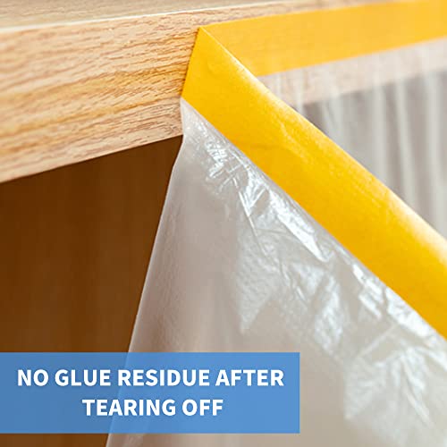 TAPEBEAR Pre-Taped Masking Film Tape and Drape 5feet x 90feet 3Rolls - size: 1400mm x 27m
