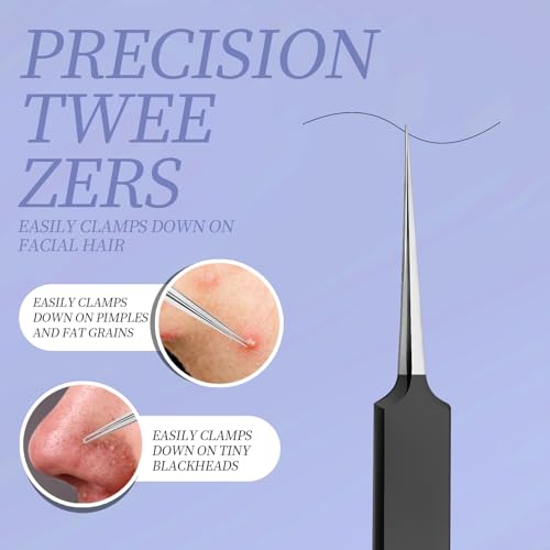 Teenitor Blackhead Remover Tools, Pimple Popper Tool Kit, Ingrown Hair Tweezers, Precision Tweezers, Surgical Grade Blackhead Extractor Pimple Extractor, Black - color: Black