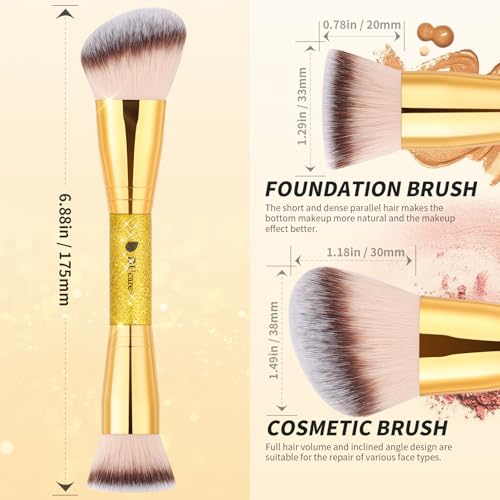 DUcare Foundation Makeup Brush Set Double-ended 2Pcs Kabuki Contour Makeup Brushes for Liquid Powder Concealer Cream Blending Blush Face Makeup Tools Kit - color: D06