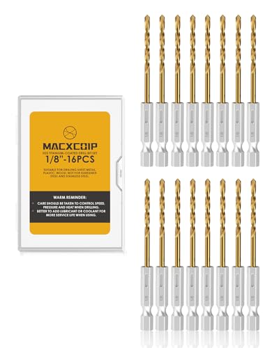 16Pcs 1/8" Hex Shank Titanium Twist Drill Bit Set - size: 1/8" - 16pcs HSS