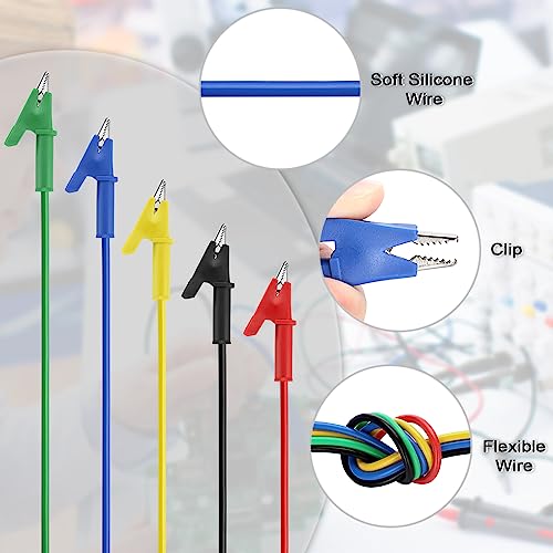 Sumnacon 5 Pcs Alligator Clips Dual Ended Crocodile Clips Wires,3.3 ft/1m - size: 3.3Ft/1M