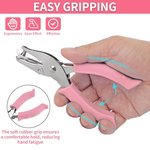 Single Hole Punch, 2 Pcs Hole Puncher, 1/4" and 1/8" Small Paper Punch - color: Pink