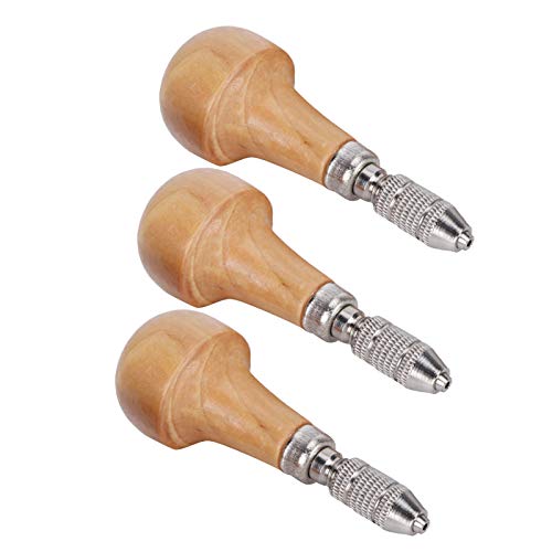 3 Set Hand Chucks Wooden Handles Pin Vise Hand Drill Wooden Handle Pear Shape Graver Handle for Stone Setting Graver Replacement