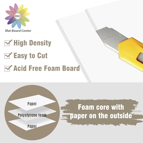 Mat Board Center Pack of 10 Acid-Free Foam Board White 24x36 in 1/8" Thick - color: White, size: 24x36