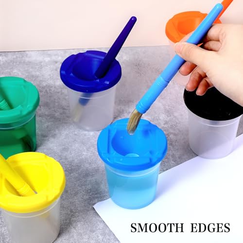 20 PCS No Spill Paint Cups with Lids, Painting Cups and Brushes Set, Spill Proof Paint Brush Cup Art Supplies for Learning Activities