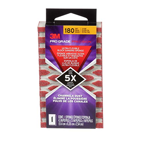 3M 2503PGP-180-UF Pro Grade Precision 180-Grit Ultra Flexible Block Sanding Sponge, 4.5" x 2.5" x 1" - style: 180-Grit