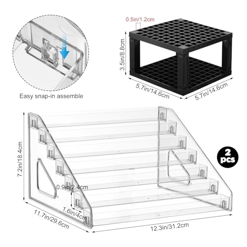 2 Pack 7 Layer Acrylic Paint Organizer & 1 Brush Holder,Model Display Shelf Miniature Paint Bottle Organizer Compatible with Citadel Paints,Others(2 pcs Clear Paints Storage Rack+1 Black Brush Holder)