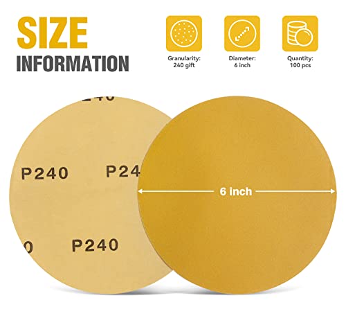 6 Inch Sanding Disc Self Stick 240 Grit PSA Sanding Discs 100 PCS Aluminum Oxide Adhesive Backed Sandpaper - style: 240 Grit