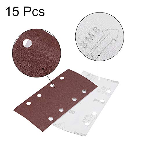 uxcell 100 Grit 1/3 Sanding Sheet Sander Sandpaper Hook and Loop Pads 8 Hole 15pcs - style: 100 Grit