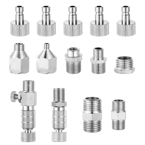 Penitue 14 Pack Airbrush Adapter Set, 1/8 & 1/4 Inch Female & Male Quick Disconnect Fittings Connector Hose Quick Release Coupler Kit for Air Compressor Spray Gun Accessories Parts