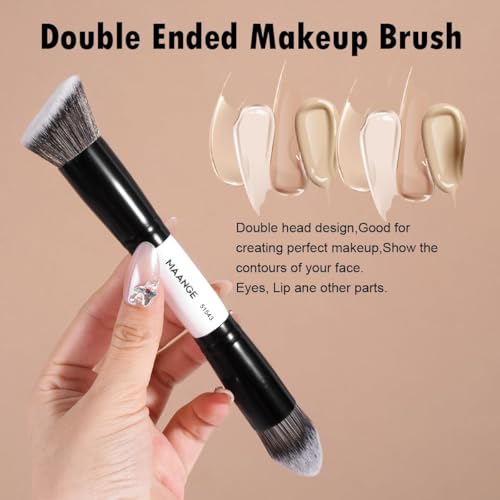 MAANGE 4 PCS Foundation Contour Conceal Brush Set, Makeup Brushes, Eyeshadow Concealer Brush, Double Sided Foundation Contour Blush Highlight Blending Eyebrow Brush For Liquid, Cream, Loose Powder - color: 4 PCS