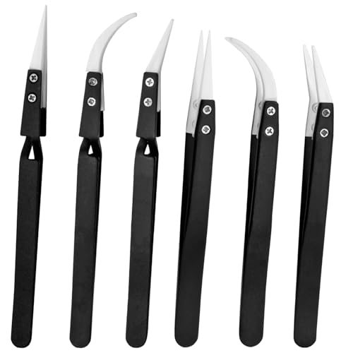 Bonsicoky 6-Piece Precision Reverse Ceramic Tweezers Set, Black
