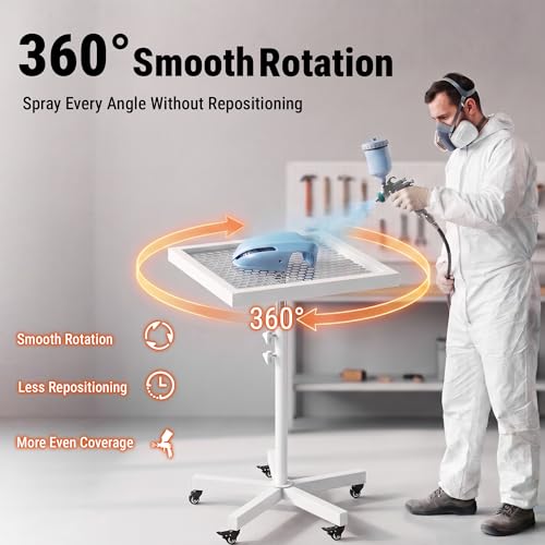GARVIN 360°Rotating Spray Paint Rack,27.8-39.8" Height Adjustable Stable Paint Rack for Cabinet Paint Stand Door and Car,Rotating Spray Paint Stand,White
