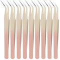 Honoson 9 Pcs Curved Pointed Craft Tweezers Precision Tweezer,Gradient Pink - color: Gradient Pink