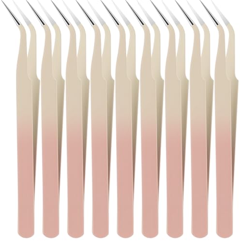 Honoson 9 Pcs Curved Pointed Craft Tweezers Precision Tweezer,Gradient Pink - color: Gradient Pink